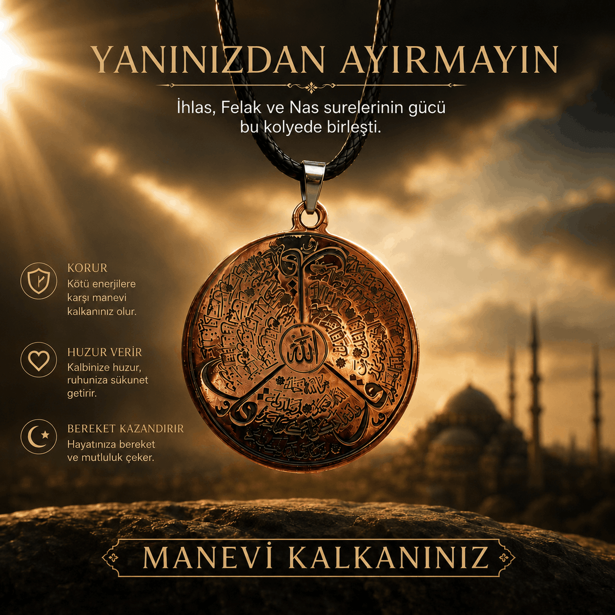 Hıfz Mührü – İhlâs, Felak ve Nâs Sureli Bakır Kolye